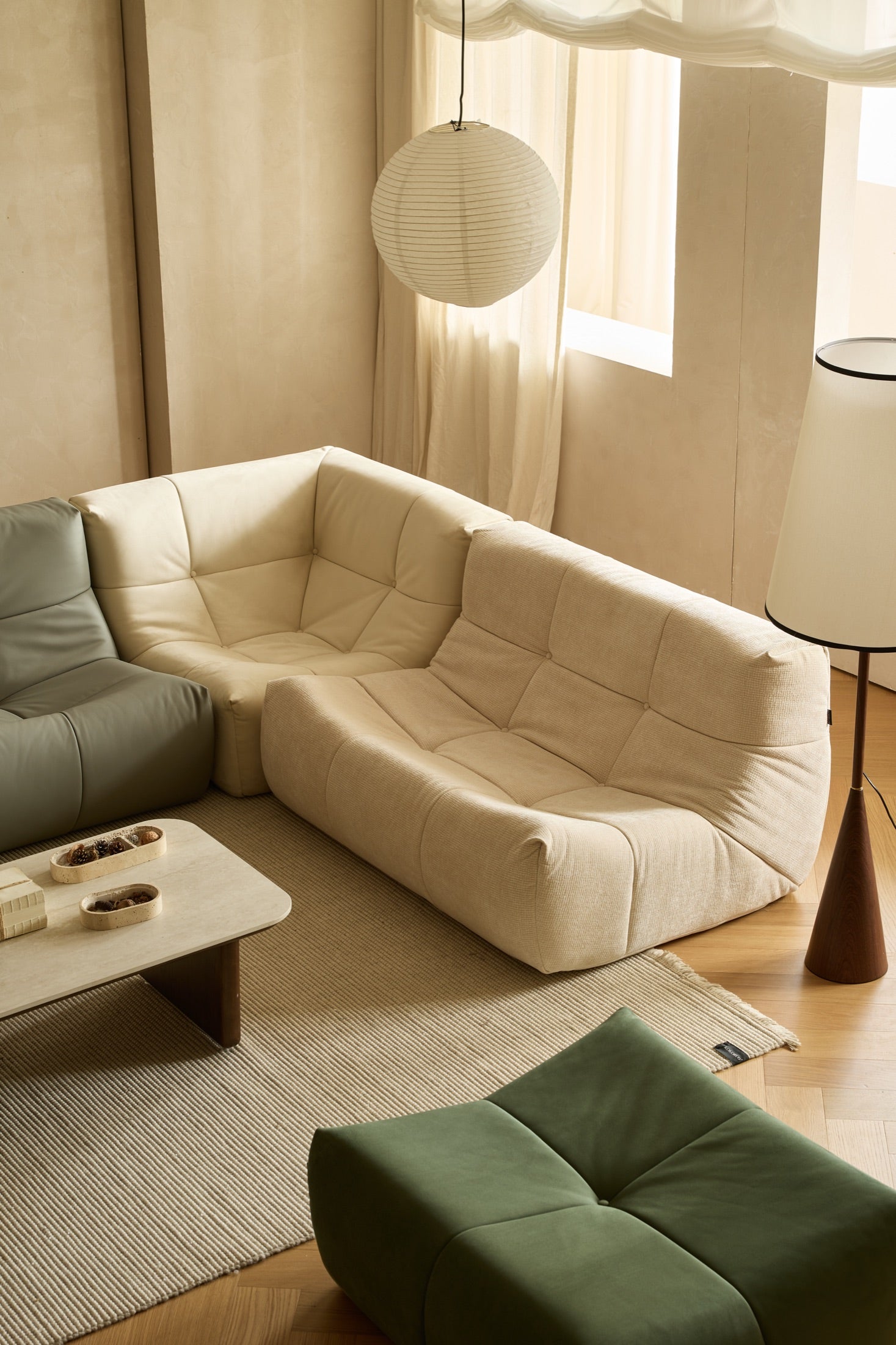 Milo modular sofa arranged in a home